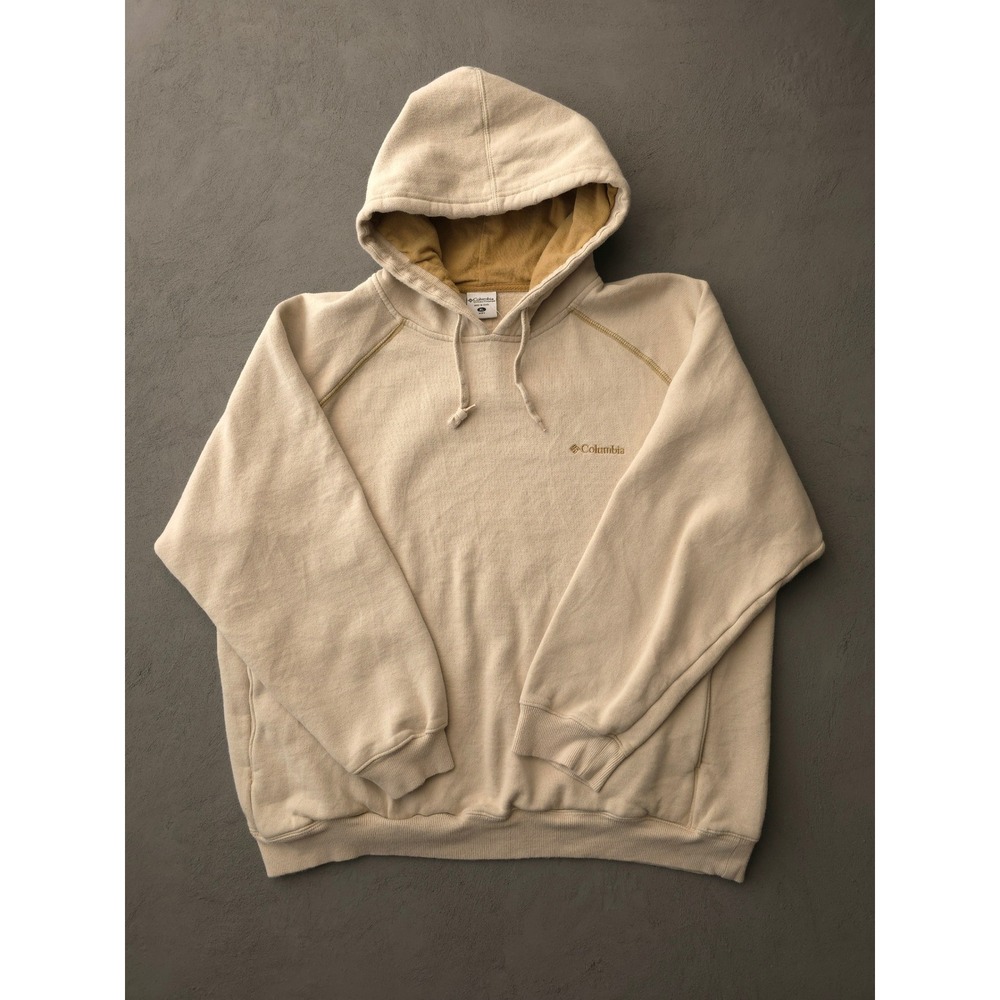 Columbia Hoodie Mens XL Beige Raglan Sleeve Embroidered Logo 2000s
